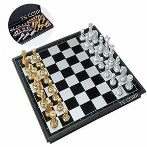 [TS.CORP] チェス マグネット チェスボード 折りたたみ チェスセット 日本語説明書付き （金＆銀）