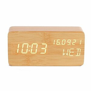 DeerbirdR 木製LEDキューブの目覚まし時計、時間の日付週間の温度の音声コントロール3セットアラーム重い睡眠者のための調整可能なデスクト