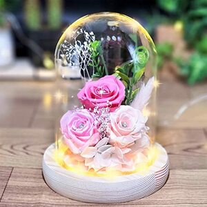 Dear your Flowers プリザーブドフラワー 贈り物 2023 母の日 ガラスドーム LEDライト付 誕生日 プレゼント 女性 フラ