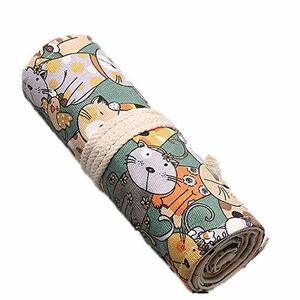 QooFit color pencil storage bag canvas to coil type 72 hole pencil holder color pencil none ( lovely cat pattern )