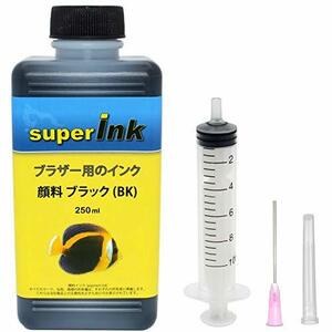 ブラザー （BROTHER） 用 ブラック （顔料） 詰め替え 互換インク superInk 250ml （全機種対応） + 手袋1組 + 10ml注入