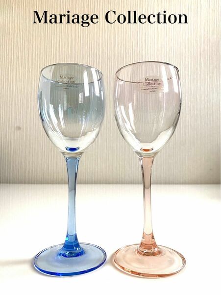Mariage Collection ワイングラス 金縁 ブルー&ピンク ペア