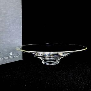 △未使用 ◆ スチューベン　Steuben Glass コンポート　脚付きボウル　大皿 箱つき スタンド　特大サイズ