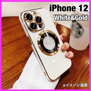 実物写真あり iPhone12 ケース MagSafe white gold ホワイト ゴールド 白 金 おしゃれ かわいい iPhone アイフォン ワイヤレス充電 耐衝撃