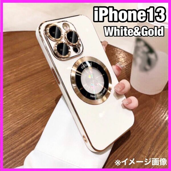 iPhone13 ケース MagSafe white gold ホワイト ゴールド 白 金 おしゃれ かわいい iPhone アイフォン ワイヤレス充電 耐衝撃