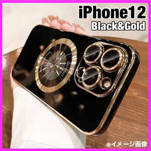 iPhone12 ケース MagSafe black gold ブラック ゴールド 黒 金 おしゃれ かわいい iPhone アイフォン ワイヤレス充電 耐衝撃