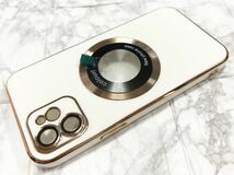 実物写真あり iPhone12 ケース MagSafe white gold ホワイト ゴールド 白 金 おしゃれ かわいい iPhone アイフォン ワイヤレス充電 耐衝撃_画像4