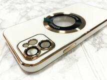 実物写真あり iPhone12 ケース MagSafe white gold ホワイト ゴールド 白 金 おしゃれ かわいい iPhone アイフォン ワイヤレス充電 耐衝撃_画像7