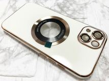 実物写真あり iPhone13 ケース MagSafe white gold ホワイト ゴールド 白 金 おしゃれ かわいい iPhone アイフォン ワイヤレス充電 耐衝撃_画像3