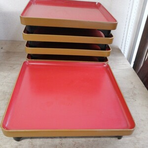 o serving tray O-Bon serving tray wooden lacquer ware legs attaching antique antique 5.~. seat serving tray angle tray 