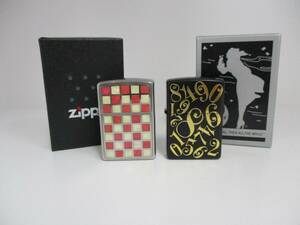 ☆ 中古扱い ZIPPO ジッポ 2個セット ダイアル 数字 チェック モザイク柄 オイルライター S4020801 ☆