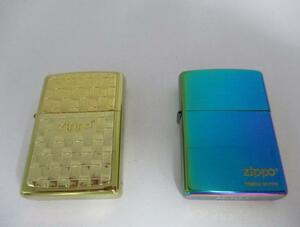 ☆ zippo 2個セット ジッポ チタニウムコーティング ゴールド チェック オイルライター 喫煙具 S4020102