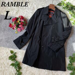 RAMBLE　トレンチコート　メンズ　黒　２way　膝丈　ベルト付き　アウター