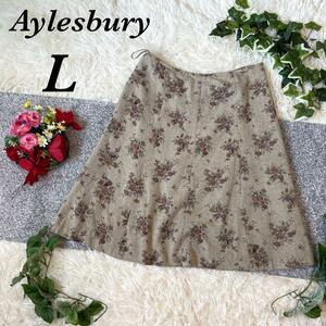 Aylesbury　膝丈スカート　ベージュ　花柄　フレアスカート　パンツ　古着