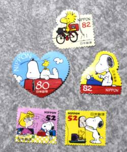 記念切手 使用済み スヌーピー 日本 ５種