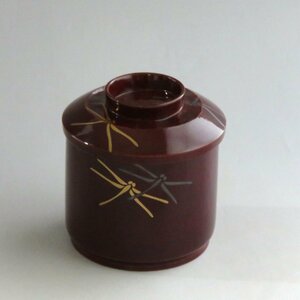 ◆◇時代 竹溜塗 秋津(蜻蛉・勝ち虫)蒔絵 小吸物椀 蓋向付 lacquer ware◇◆和食器 懐石 おしゃれなうつわ dby9825-x