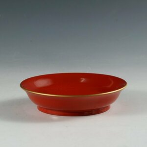 ◆◇近・現代工芸 能登輪島塗 徳野漆器店(Wajima lacquerware/ Ishikawa) 朱塗 縁金蒔絵 深皿 /平向付 ◇◆懐石道具 和食器 抹茶 dy13004-p