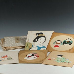 ◆◇星加雪乃( HOSHIKA Yukino/ Osaka, 1900‐?) 大阪女流画家の色紙5枚 /北野恒富門下の「雪月花星」箱なし◇◆dy13067-o