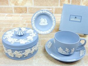 WEDGWOOD/ウェッジウッド ジャスパー 葡萄 小物入れ トリンケットボックス/カップ＆ソーサー etc 3点セット 【6357y1】