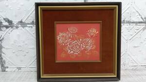 ★a-238　額装 薔薇 バラ 花 金属工芸 インテリア 壁掛けアート コレクション