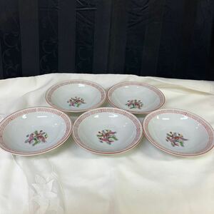 [ Chinese plate deep plate retro ] large Kiyoshi .. year made ceramics 5 customer set [B4-4①]0207