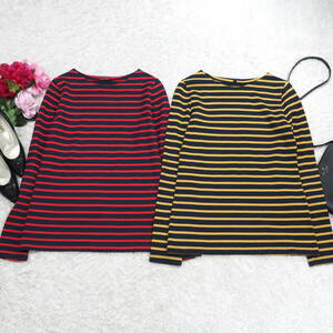 G6329.30*PETIT BATEAU プチバトー☆ボーター柄☆カットソー☆プルオーバー☆2点セット☆まとめ売り☆紺赤☆紺黄