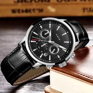 腕時計 メンズ クロノグラフ ブラック ビジネス プレゼント LIGE