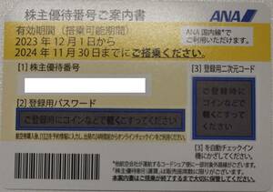 ANA株主優待券１枚　2024年11月30日搭乗まで有効【番号通知の場合送料不要】