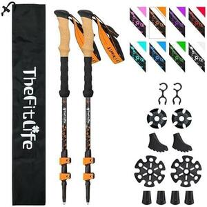 * orange * TheFitLife trekking paul (pole) carbon 2 pcs set light weight 200g balance . keeps mountain climbing for stock cork material grip 