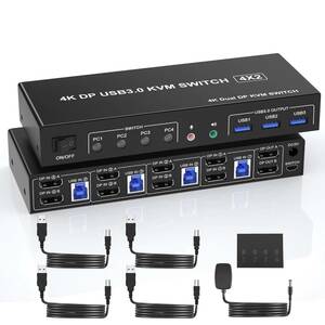 4 port USB 3.0 Displayport dual monitor KVM switch display switch Displayport monitor 4PC distributor 