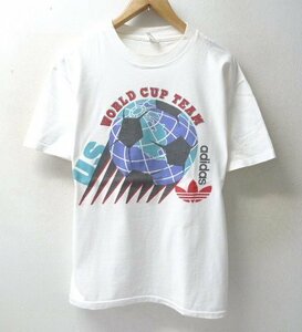 ◆adidas アディダス 90s USA製 サッカー　ワールドカット ヴィンテージ アースロゴ Tシャツ 白 サイズL