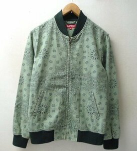 ◆国内正規 Supreme シュプリーム 13ss Denim Campus Jacket バンダナ ペイズリー デニム ジャケット グリーン系 サイズM