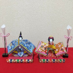 ☆8　大ハンドメイド　お雛様　ひな人形　友禅和紙　折り紙　ぼんぼり&台座付き