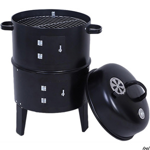 ブラック　燻製器　炭　炭燻製器　アウトドア　バーベキュー　BBQ　温度計付き　木炭ストーブ　お手入れ簡単　料理　燻製