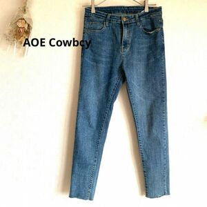 【美品】AOE Cowbcy デニムパンツ ジーンズ スキニー ロング 青29