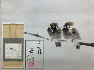 真作保証 小林五浪 雀 紙本 共箱 二重箱 掛軸 書画 骨董品 美術品 4968pbzS