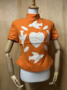  beautiful Vintage 49AV JUNKO SHIMADA Junko Shimada patch design wool short sleeves tops orange size 9