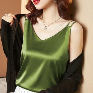 [ green *L size ] camisole satin inner lady's 
