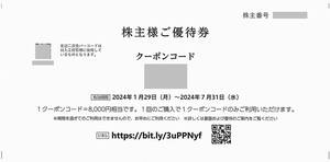 「AB＆Company 株主優待券【1クーポンコード（8000円相当）】」 番号通知のみ / 有効期限2024年7月31日