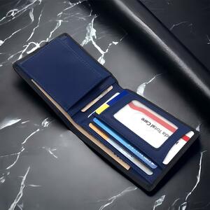 二つ折り財布 内装：青 メンズ レディース BOX型小銭入れ カードケース