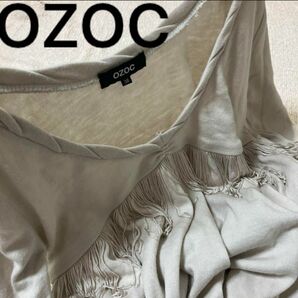 OZOC｜オゾック｜フリンジ｜ニットプルオーバー｜フレアトップス｜レディース｜長袖｜カットソー｜Ｖネック｜38｜M｜グレーベージュ