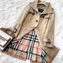 大きいサイズ ★超美品★ バーバリー BURBERRY ステンカラーコート トレンチコート Aライン ウールライナー付き ハニーベージュ 通勤40_画像1