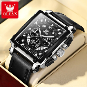 OLEVS メンズ 腕時計 9919 高品質 クオーツ カジュアル ビジネス ファッション レザー ウォッチ クロノグラフ 時計 シルバー × ブラック