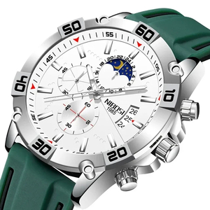 NIBOSI メンズ 腕時計 2502 クオーツ カジュアル スポーツ ビジネス ウォッチ クロノグラフ シリコン バンド GR 時計 シルバー × ホワイト