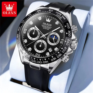 OLEVS メンズ 腕時計 2875 高品質 クオーツ カジュアル スポーツ 時計 シリコン バンド ウォッチ シルバー × ブラック