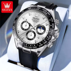 OLEVS メンズ 腕時計 2875 高品質 クオーツ カジュアル スポーツ 時計 シリコン バンド ウォッチ シルバー × ホワイト