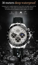 OLEVS メンズ 腕時計 2875 高品質 クオーツ カジュアル スポーツ 時計 シリコン バンド ウォッチ シルバー × グレー_画像10