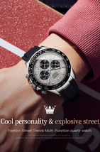 OLEVS メンズ 腕時計 2875 高品質 クオーツ カジュアル スポーツ 時計 シリコン バンド ウォッチ シルバー × グレー_画像4