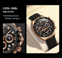OLEVS メンズ 腕時計 2875 高品質 クオーツ カジュアル スポーツ 時計 シリコン バンド ウォッチ ゴールド × ブラック_画像5