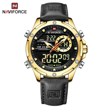 Naviforce メンズ クオーツ 腕時計 9208 高品質 カジュアル スポーツ クロノグラフ ウォッチ レザー バンド 時計 ゴールド × ブラック_画像8